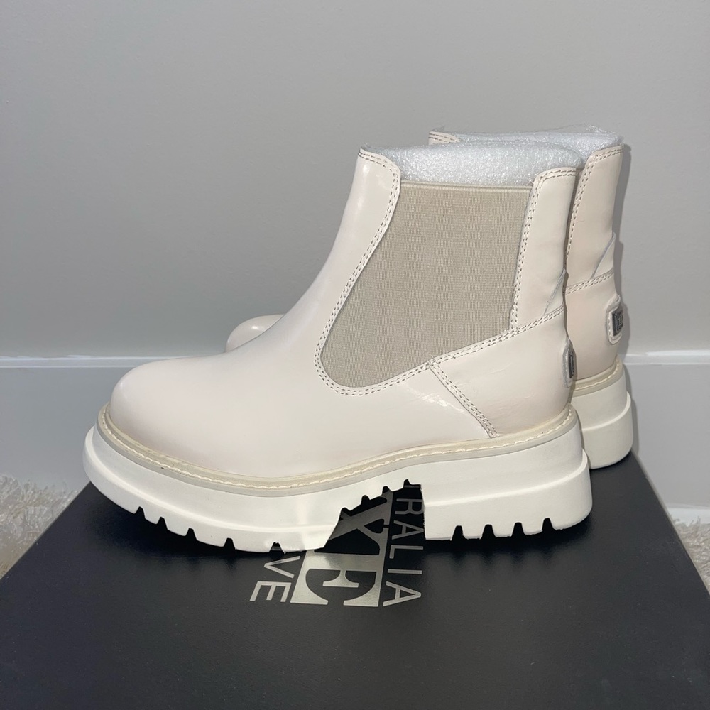 Australia Luxe Collective Wildwood Chunky Booties Beige Satin Pale Shear…
